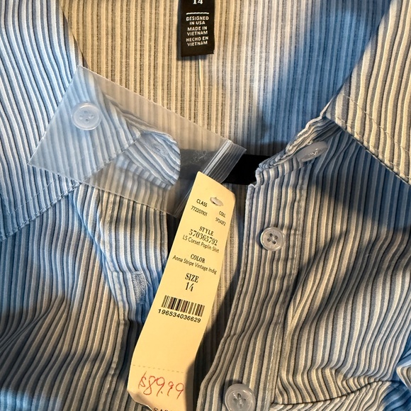 White House Black Market Long Sleeve Corset Poplin Button Down Shirt Blue Stripe - Picture 2 of 7
